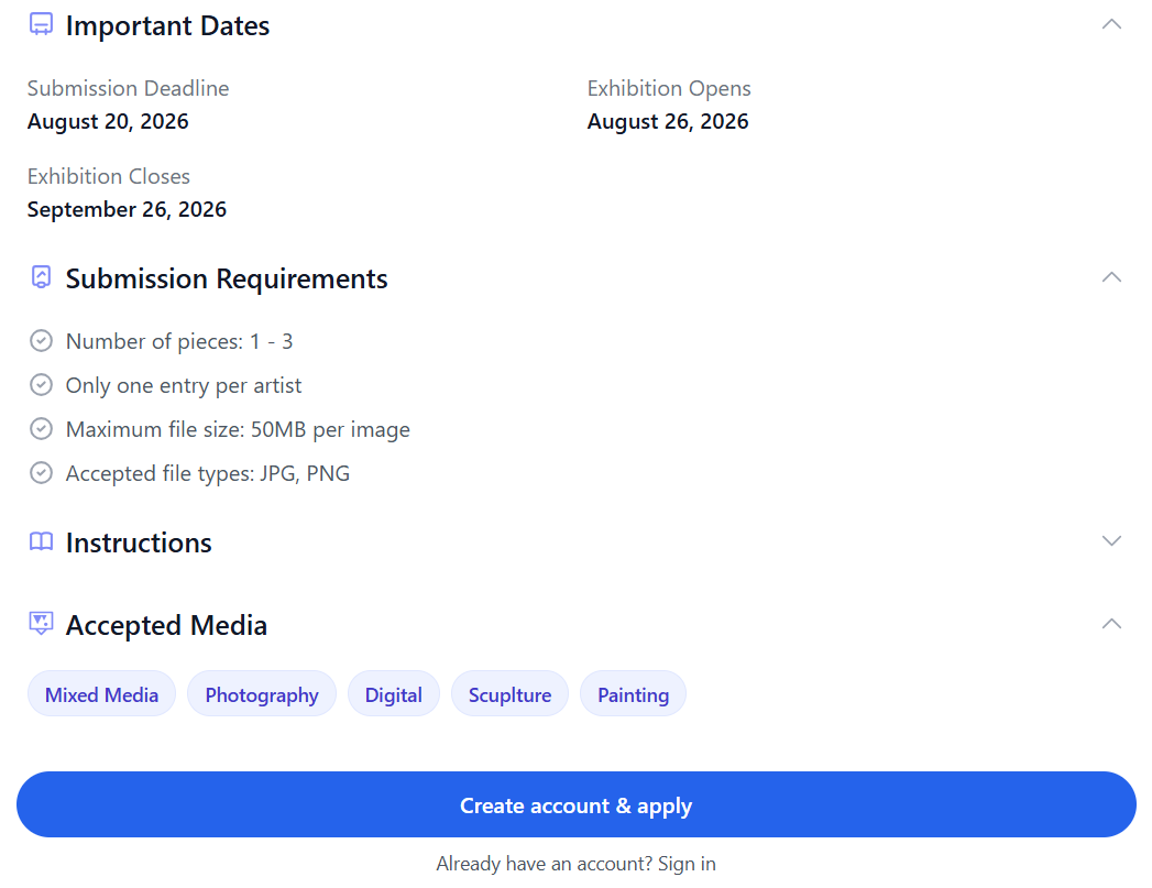 Call requirements and important dates on an EntryThingy call page