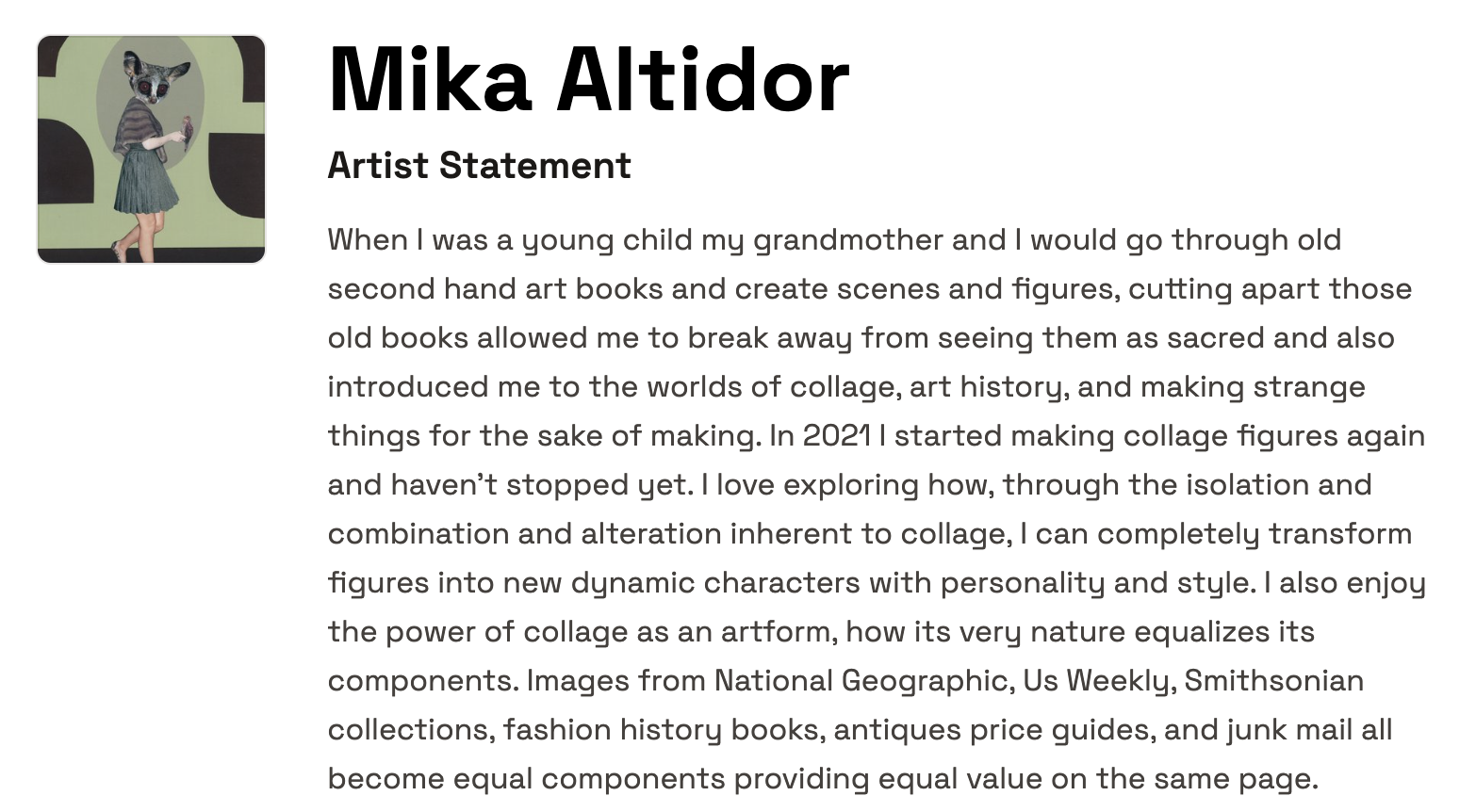 Origin-story artist statement example