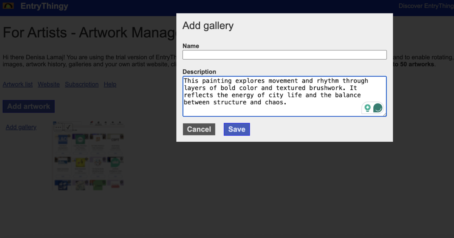 EntryThingy submitting art on the platform