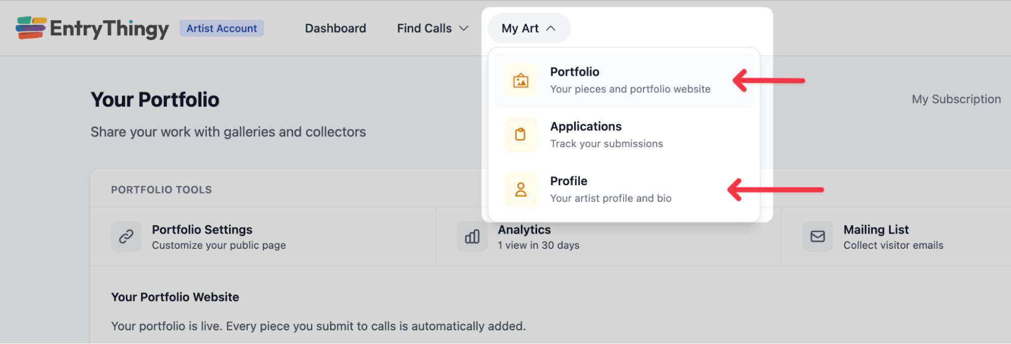 EntryThingy artist profile section