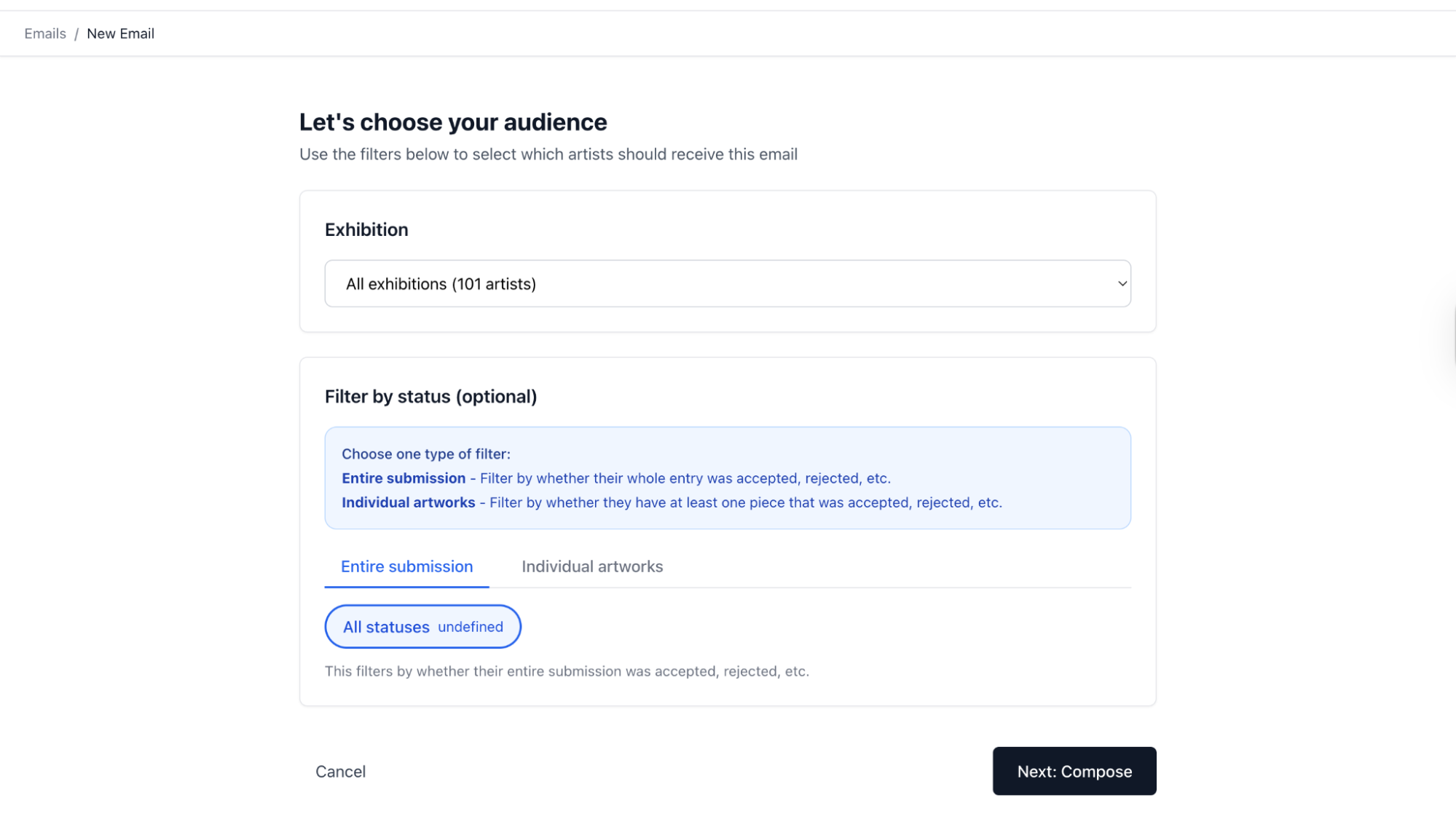 Composing a result notification with audience filters in the Emails tool