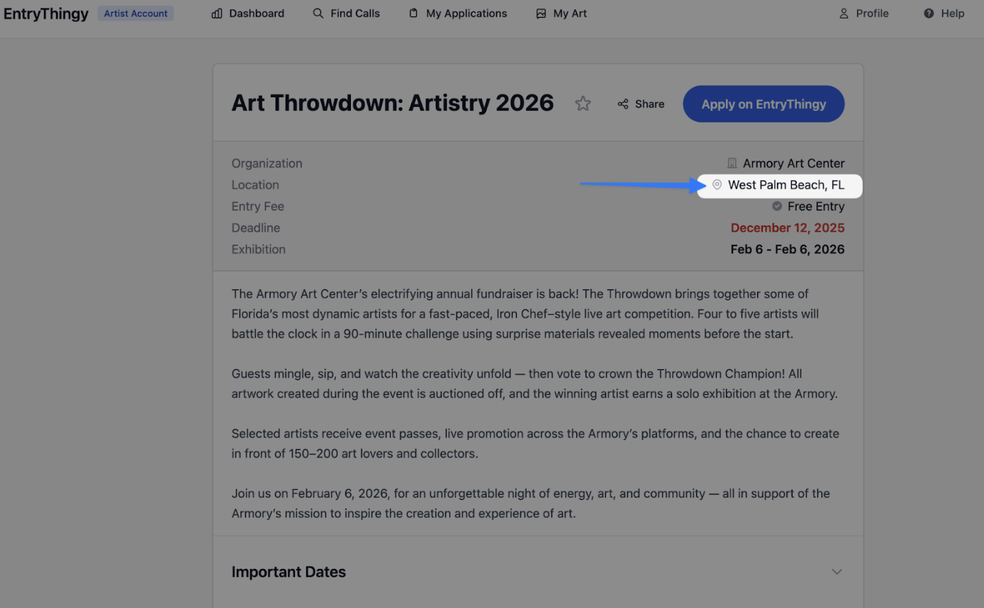Location field showing venue and city in EntryThingy