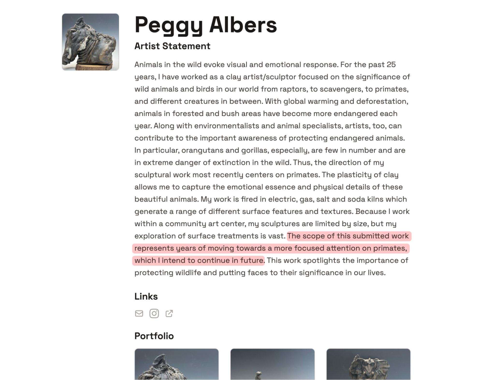 Peggy Albers artist statement example