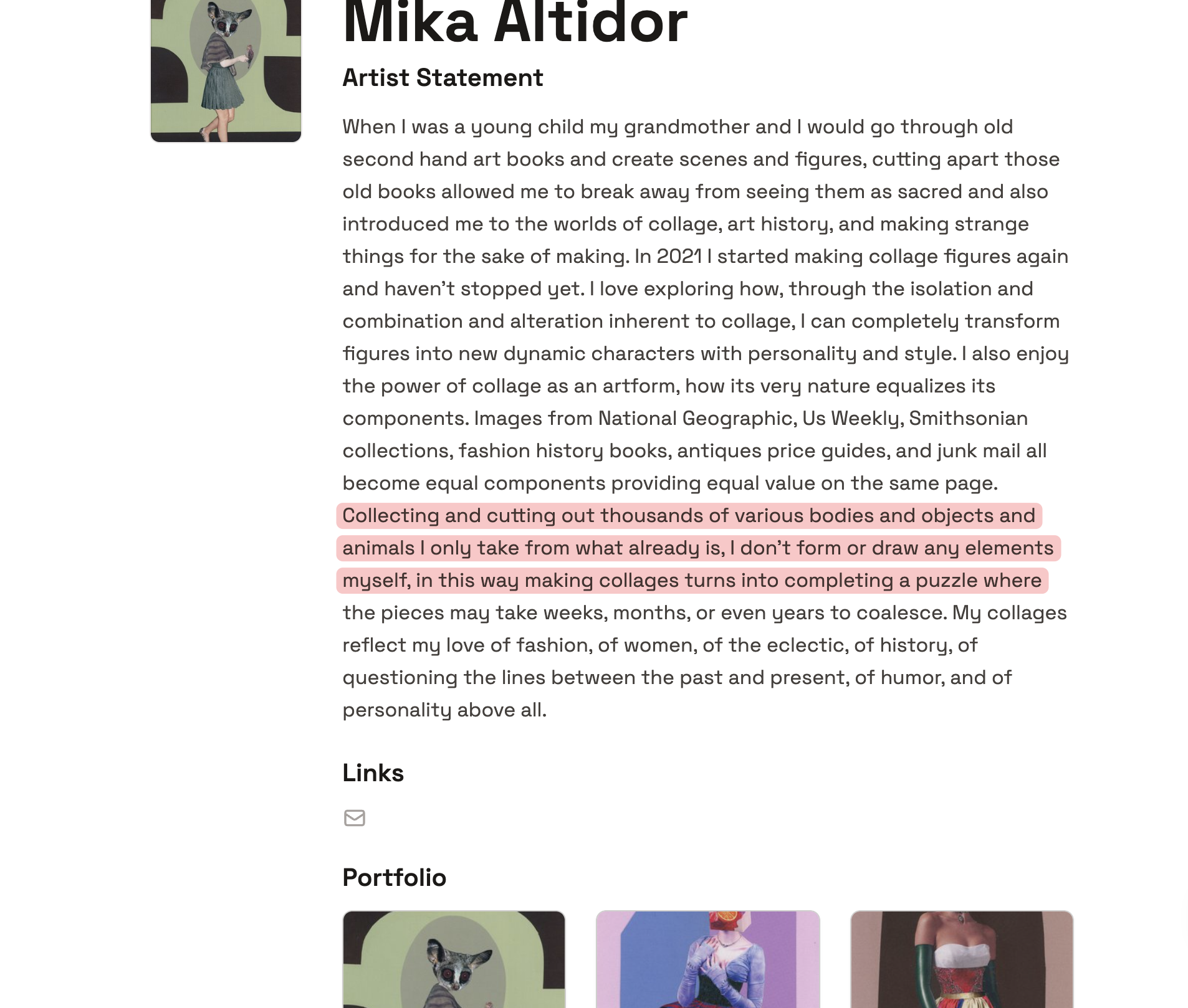 Mika Altidor collage artist statement example
