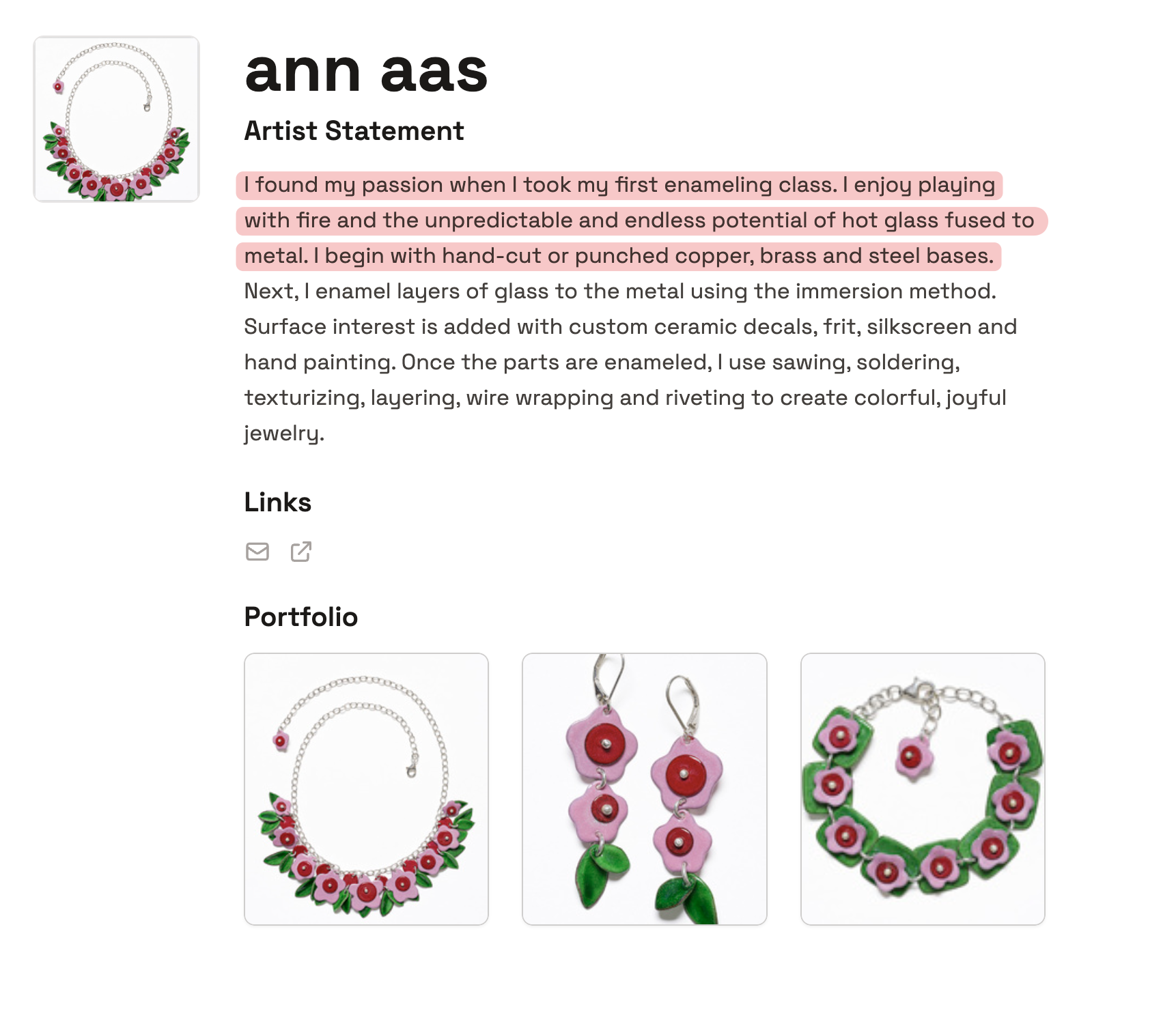 Ann Aas artist statement example