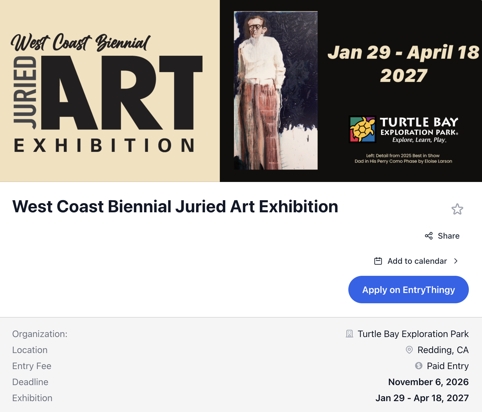 West Coast Biennial Juried Art Exhibition call
