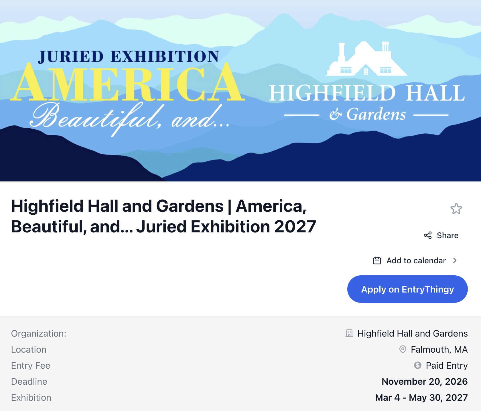 America, Beautiful, and... Juried Exhibition 2027 call