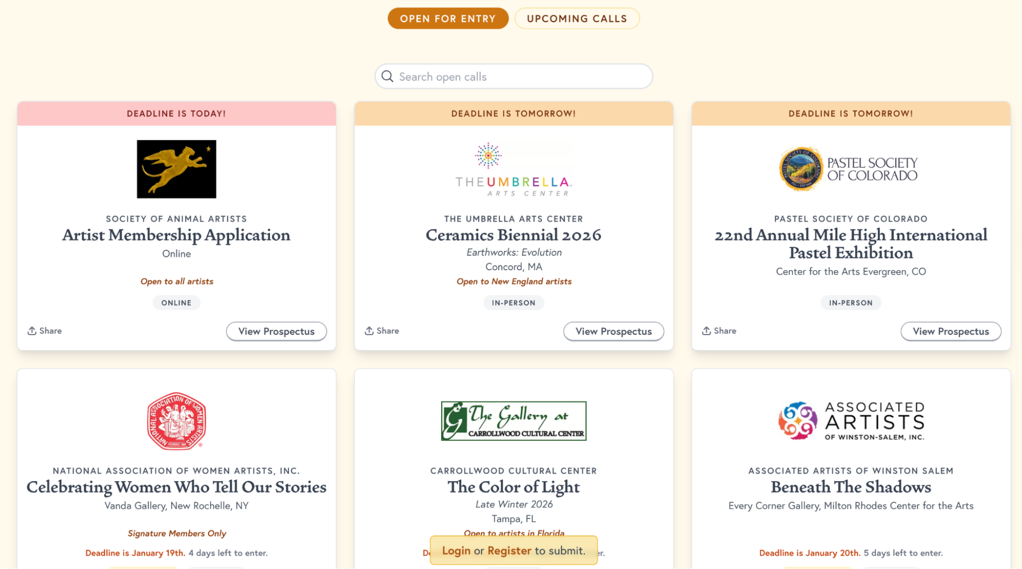 ShowSubmit platform screenshot