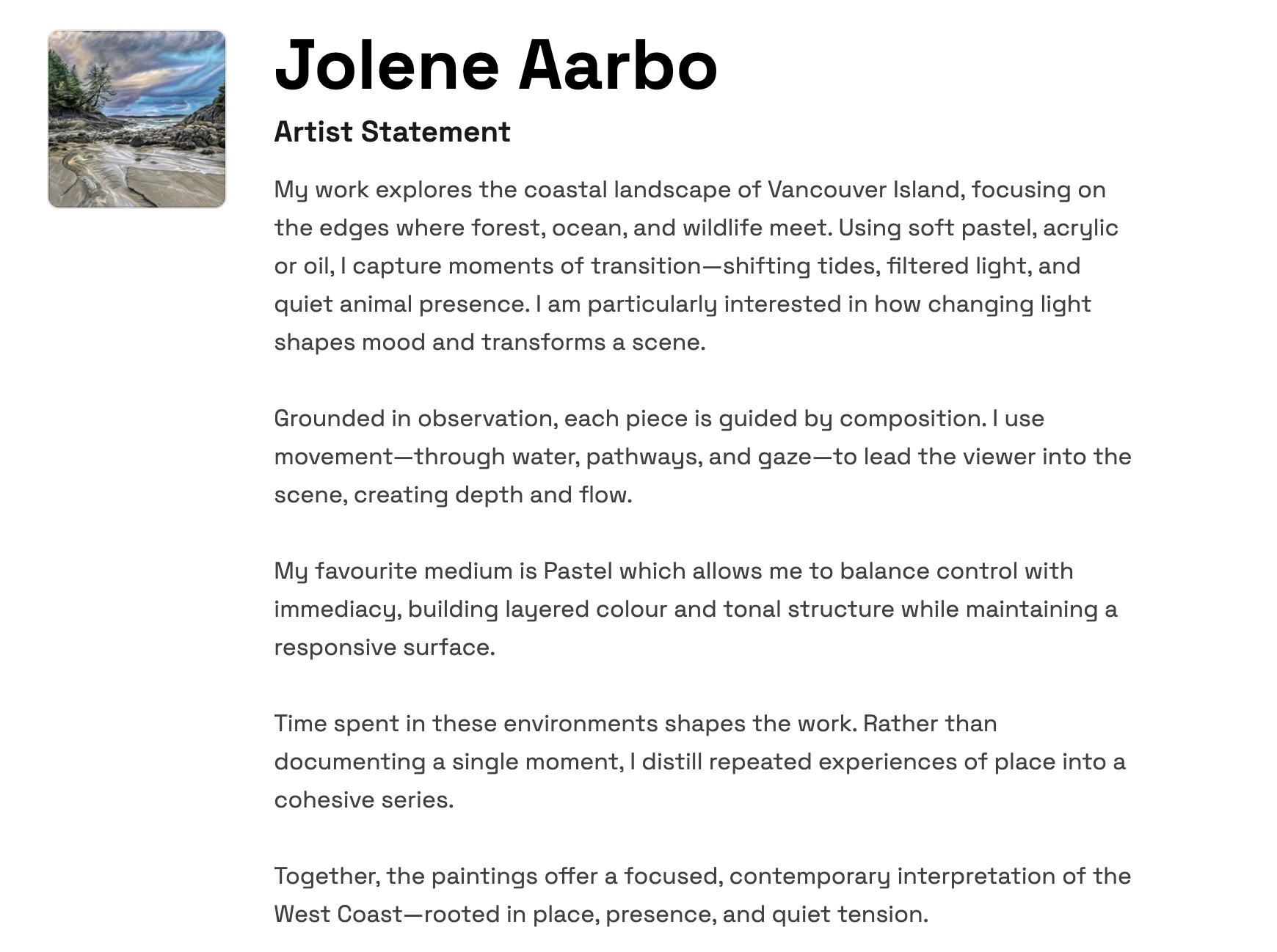 Artist statement example from EntryThingy